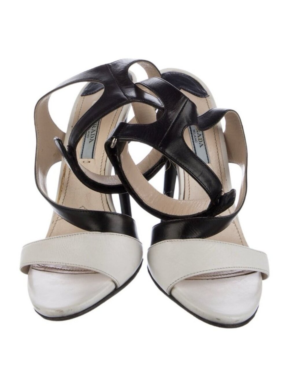 Prada Authentic Leather Black White Slingback High Heel Pumps Sandals 7 - Picture 3 of 9